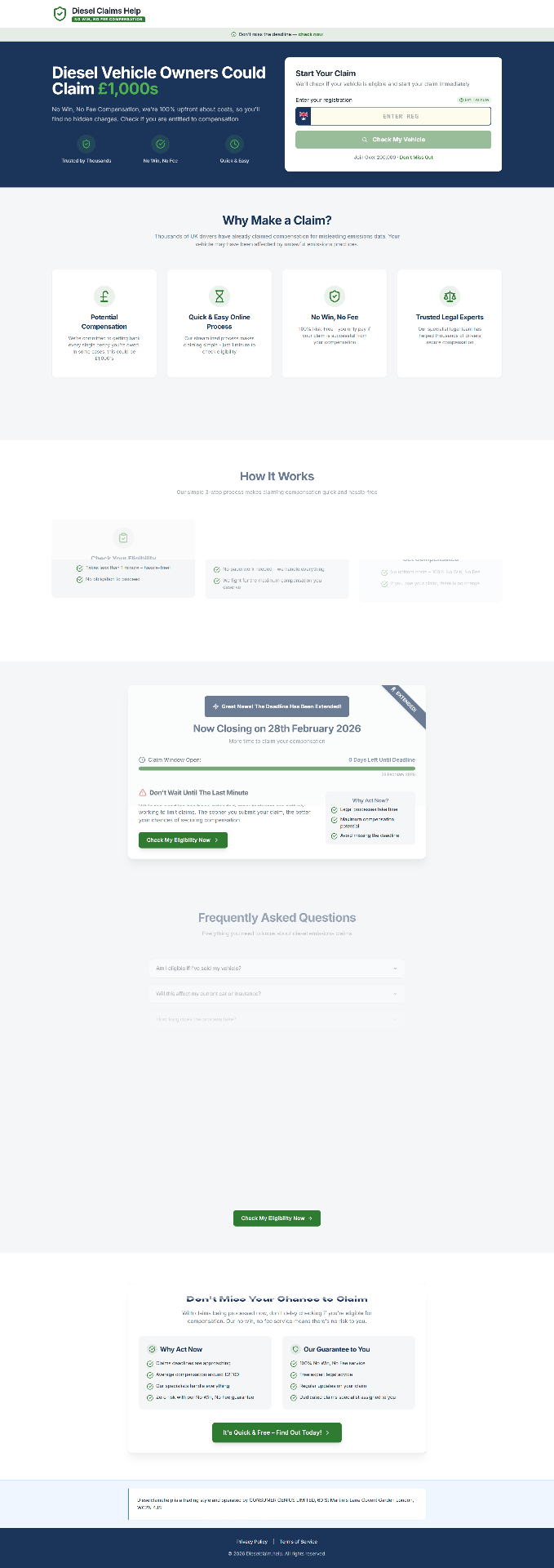 Diesel Claims Help landing page