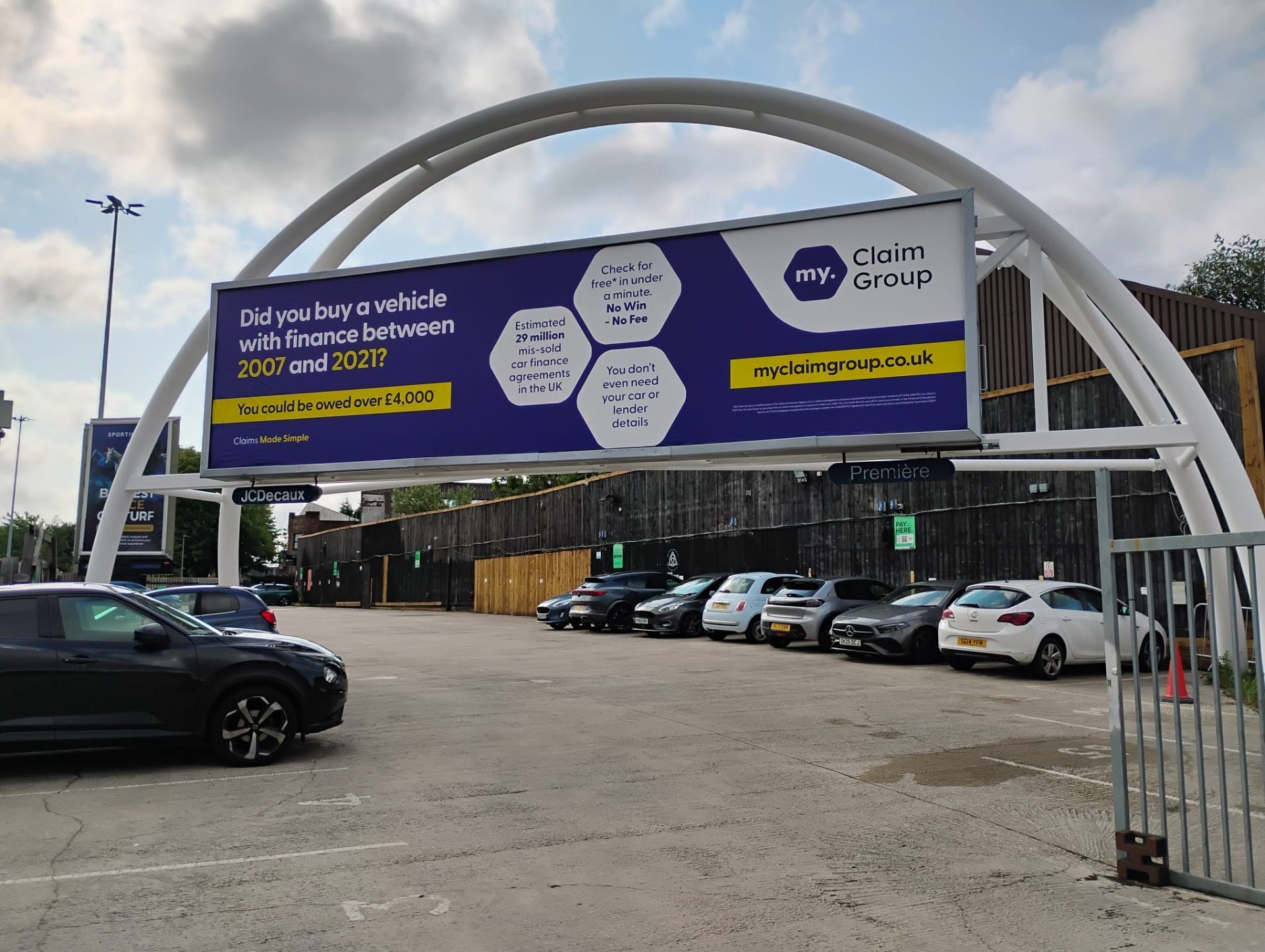 JCDecaux Manchester arch billboard for My Claim Group