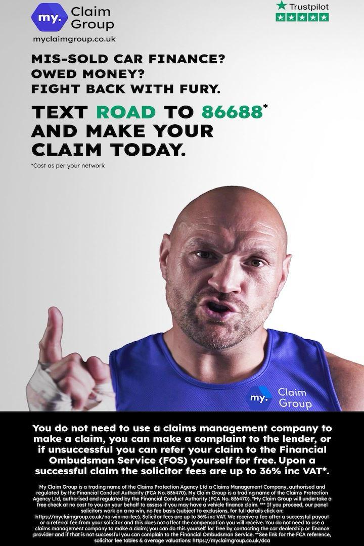 Tyson Fury endorsement DRTV frame for My Claim Group